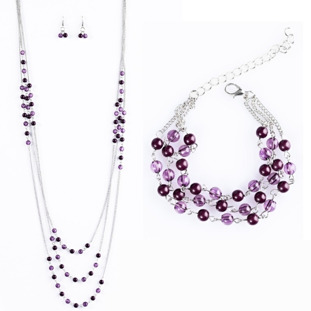 Necklace, Bracelet & Earrings - Color My World Pur